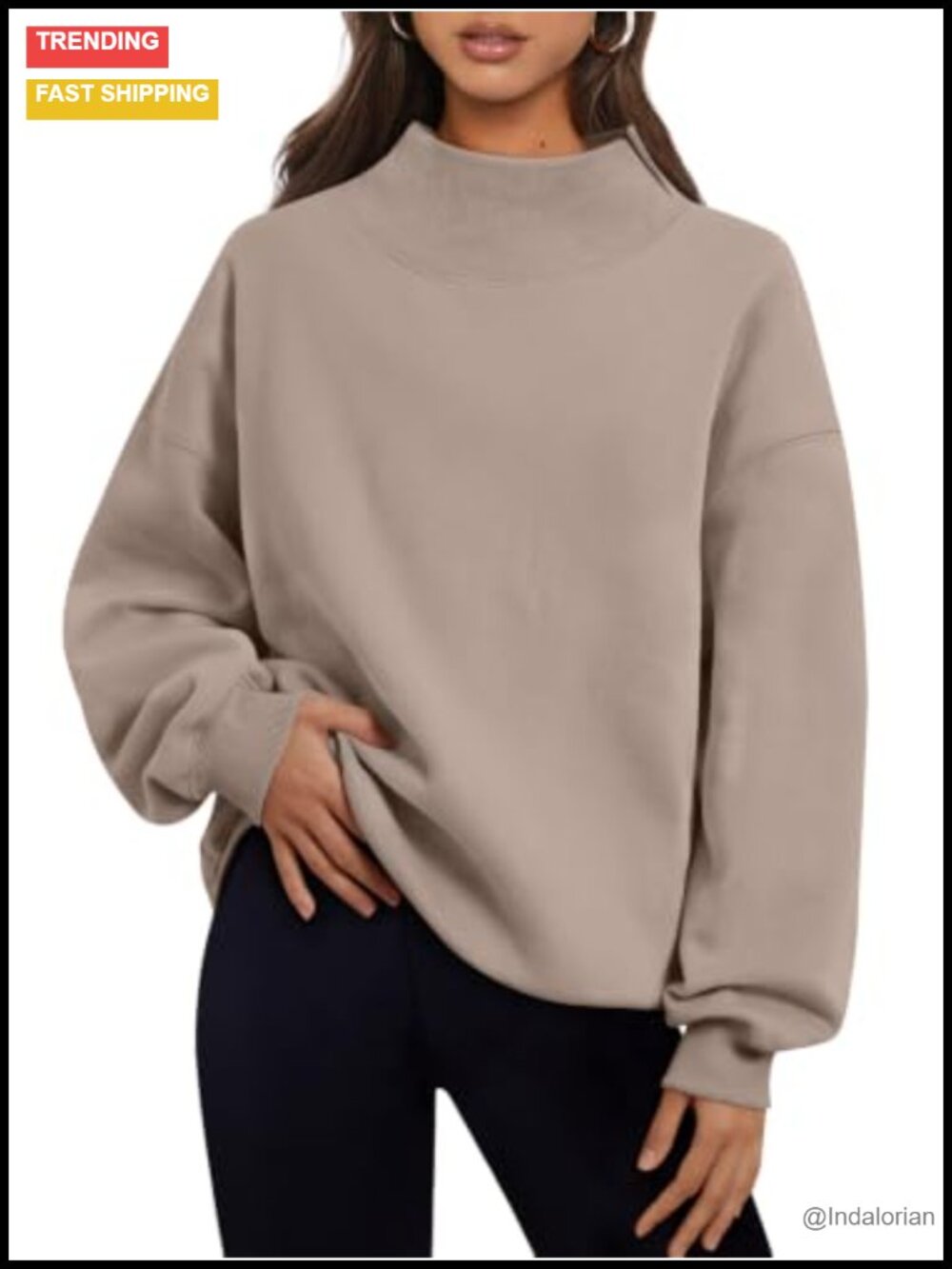 Mock Neck Oversized Sweatshirt Fleece Lined Pullover